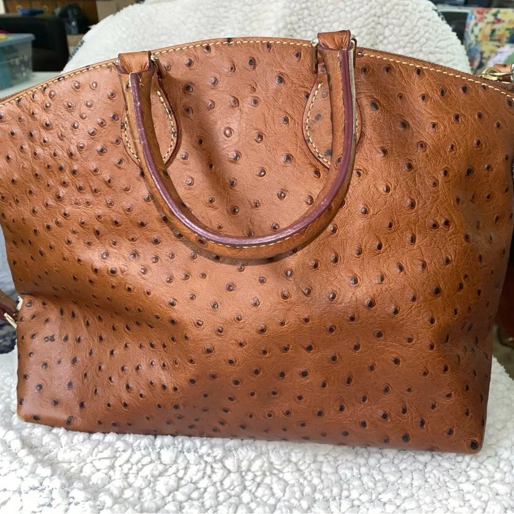 Dooney &‎ Bourke Brown Satchel with Ostrich-Embossed Leather - Picture 3 of 10
